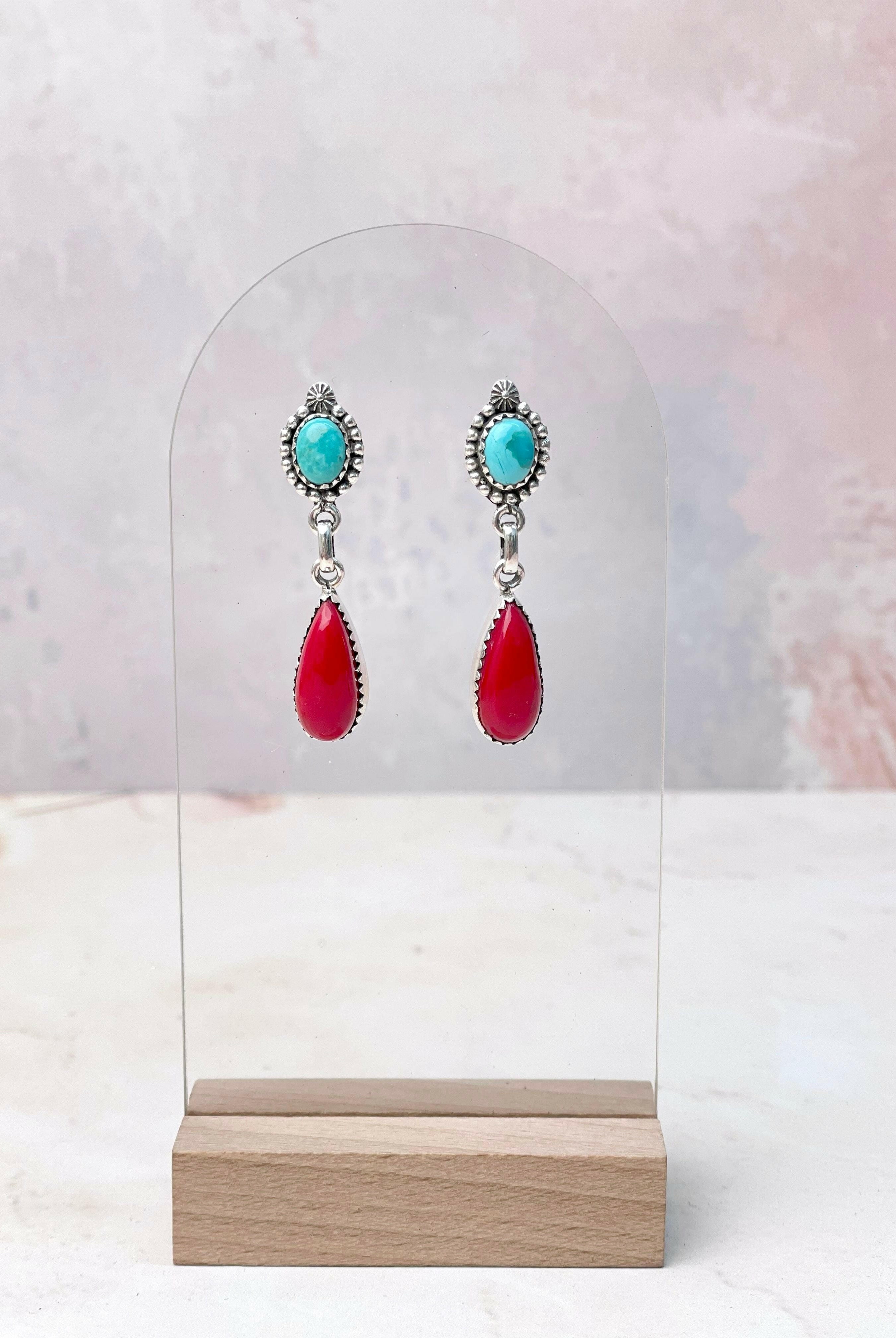 Turquoise and Rosarita Pear Earrings-Earrings-Krush Kandy, Women's Online Fashion Boutique Located in Phoenix, Arizona (Scottsdale Area)