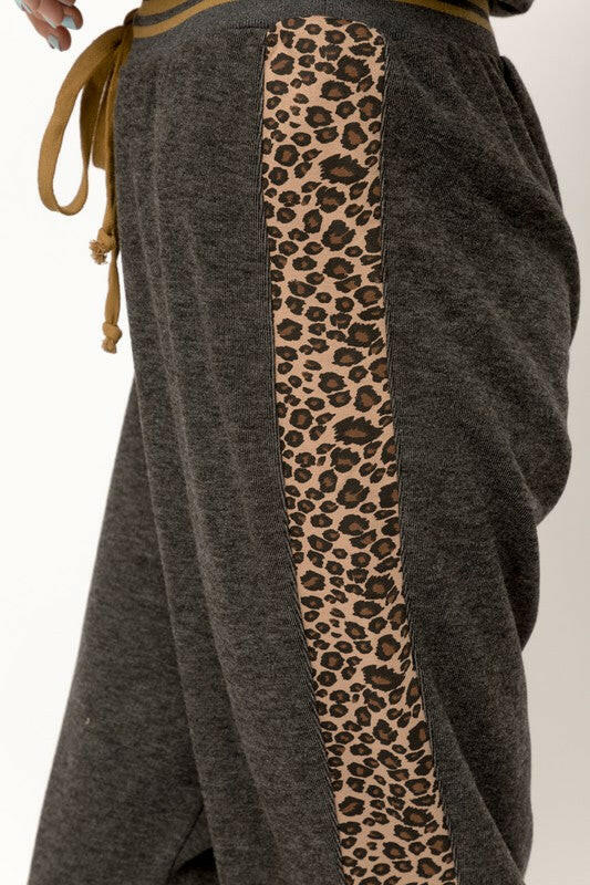Women's Joggers with Animal Print Contrast-Joggers-Krush Kandy, Women's Online Fashion Boutique Located in Phoenix, Arizona (Scottsdale Area)