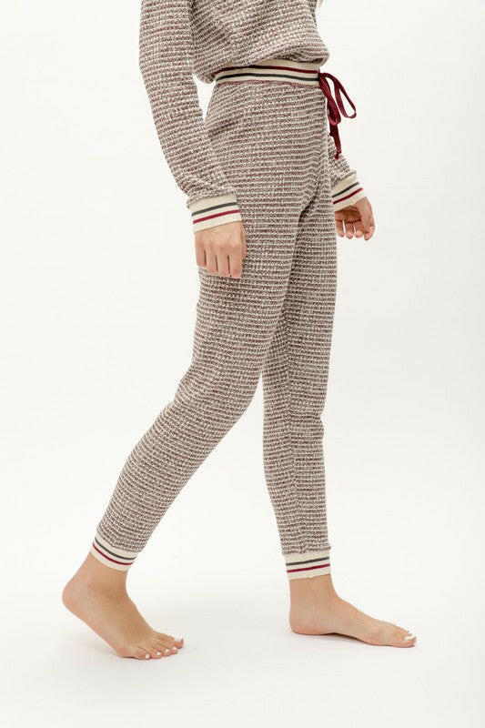 Cozy Waffle-Knit Joggers with Striped Bands-Joggers-Krush Kandy, Women's Online Fashion Boutique Located in Phoenix, Arizona (Scottsdale Area)