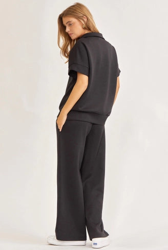 Short-Sleeved Quarter-Zip Lounge Set-2 Piece Outfit Sets-Krush Kandy, Women's Online Fashion Boutique Located in Phoenix, Arizona (Scottsdale Area)