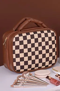Checkered Leather Cosmetic Bag-Purses & Bags-Krush Kandy, Women's Online Fashion Boutique Located in Phoenix, Arizona (Scottsdale Area)