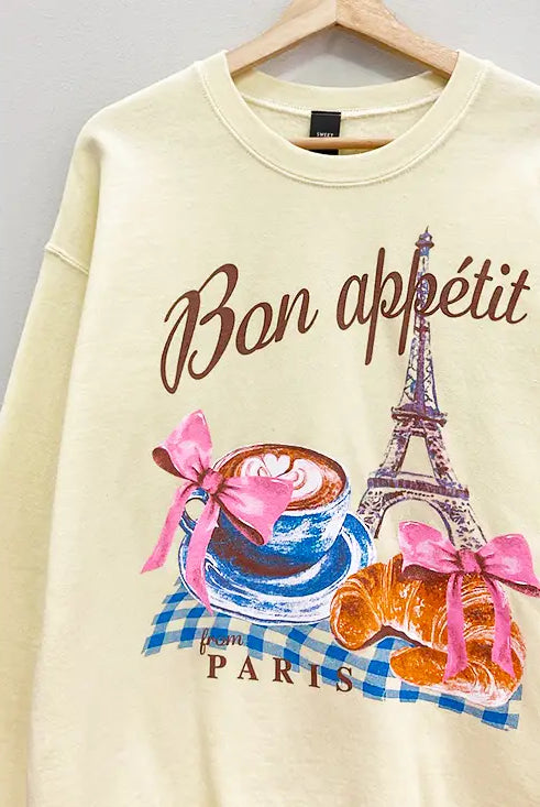 Bon Appetit Paris Sweatshirt-Sweaters-Krush Kandy, Women's Online Fashion Boutique Located in Phoenix, Arizona (Scottsdale Area)