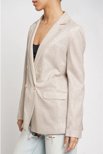 Beige Metallic Blazer-Jackets-Krush Kandy, Women's Online Fashion Boutique Located in Phoenix, Arizona (Scottsdale Area)