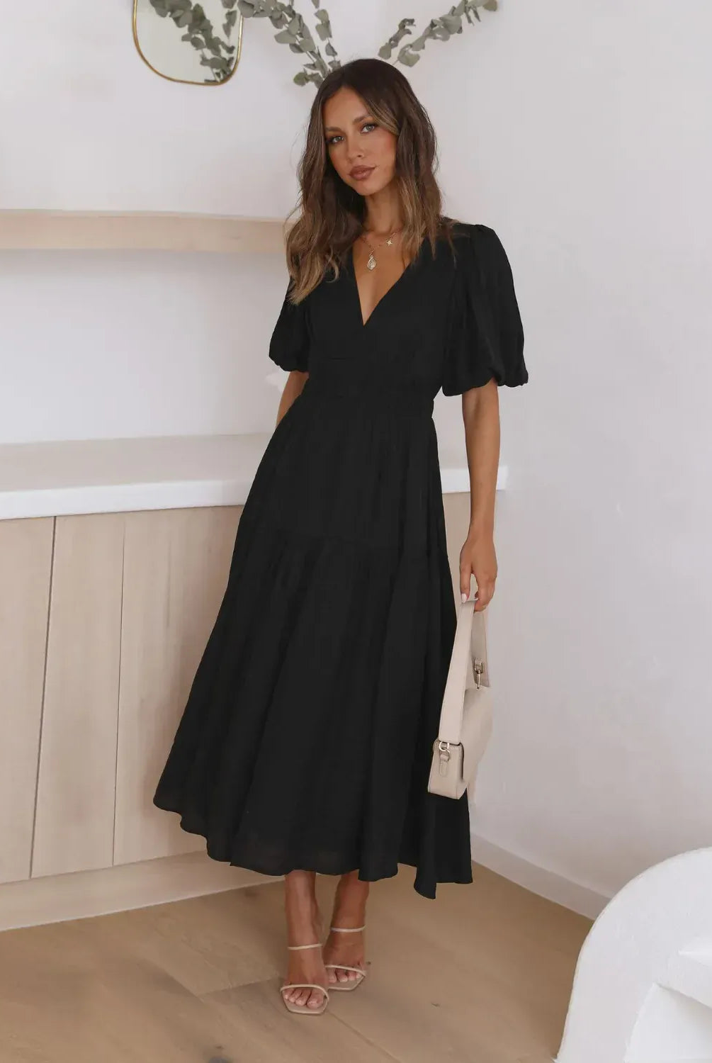 Tiered Surplice Half Sleeve Midi Dress-dress-Krush Kandy, Women's Online Fashion Boutique Located in Phoenix, Arizona (Scottsdale Area)