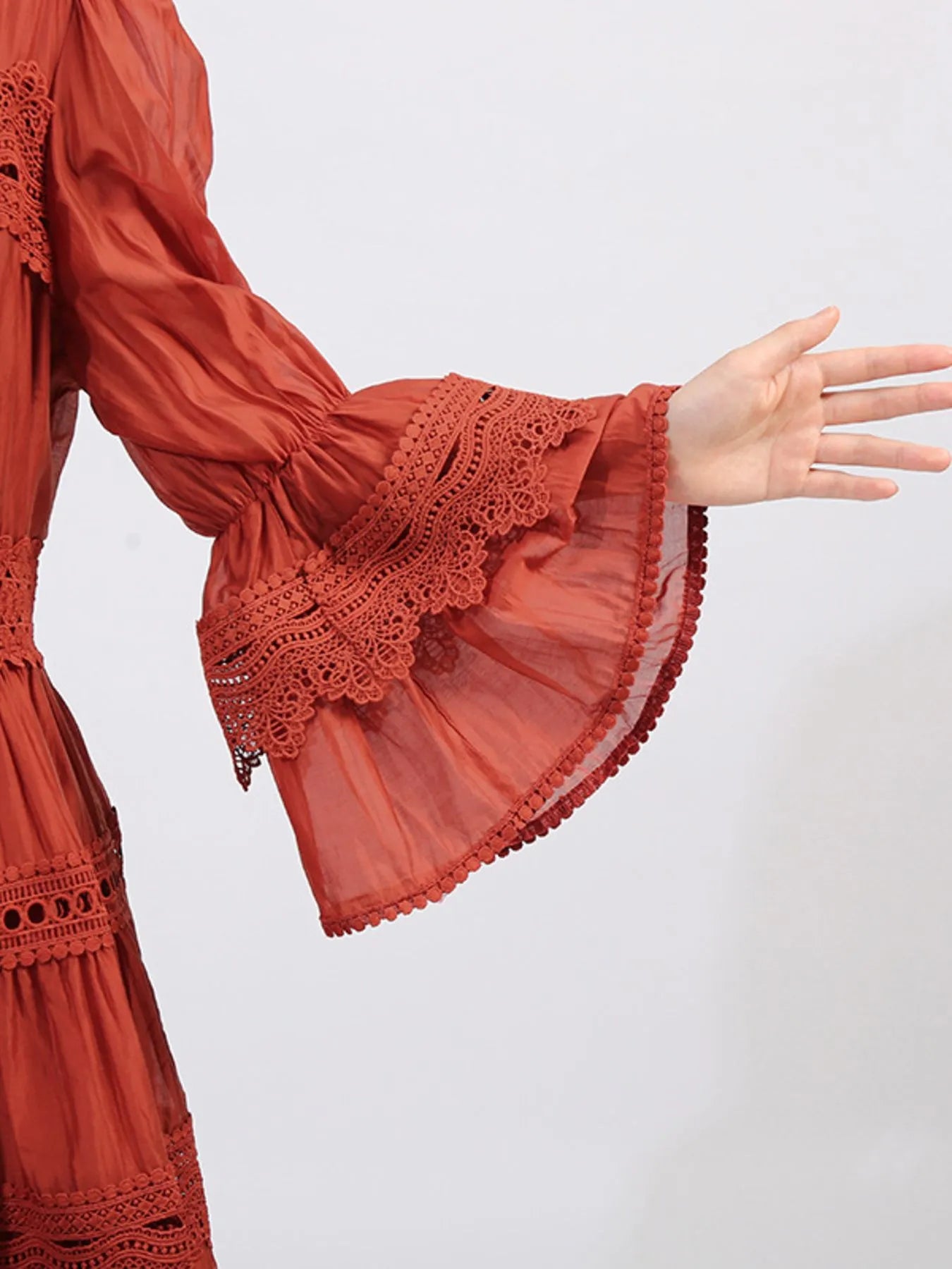 Ruffle Lace Trim Long Sleeve Dress-Dresses-Krush Kandy, Women's Online Fashion Boutique Located in Phoenix, Arizona (Scottsdale Area)