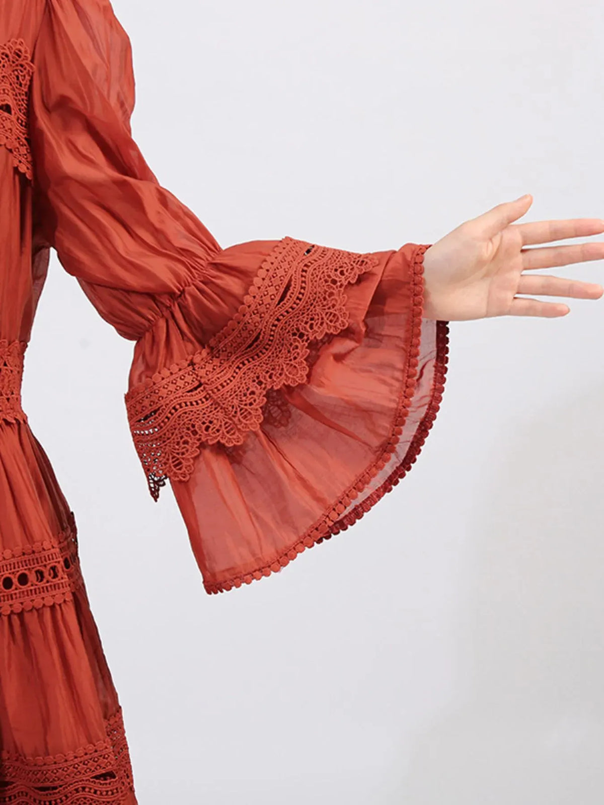 Ruffle Lace Trim Long Sleeve Dress-Dresses-Krush Kandy, Women's Online Fashion Boutique Located in Phoenix, Arizona (Scottsdale Area)