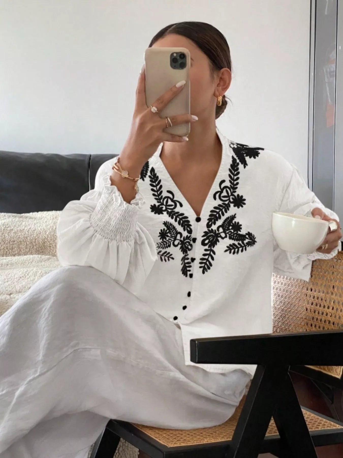 Embroidered Long Sleeve Blouse-Blouses-Krush Kandy, Women's Online Fashion Boutique Located in Phoenix, Arizona (Scottsdale Area)