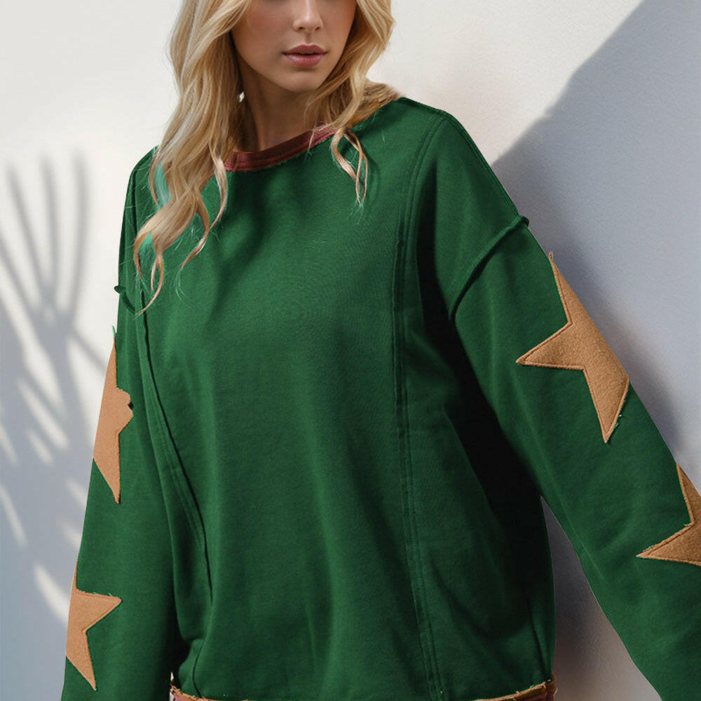 Star Patched Long Sleeve Sweatshirt-Sweatshirts-Krush Kandy, Women's Online Fashion Boutique Located in Phoenix, Arizona (Scottsdale Area)