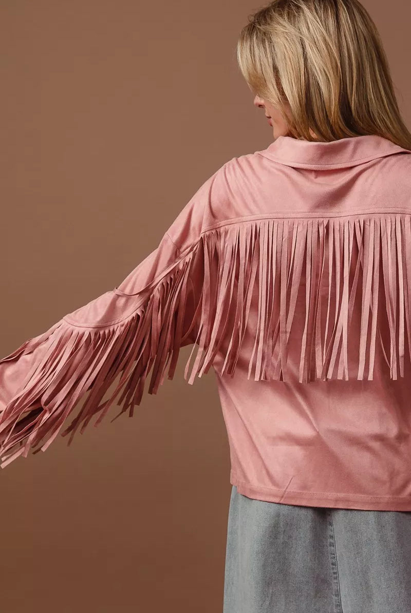 BiBi Suede Fringe Long Sleeve Jacket-Jacket-Krush Kandy, Women's Online Fashion Boutique Located in Phoenix, Arizona (Scottsdale Area)