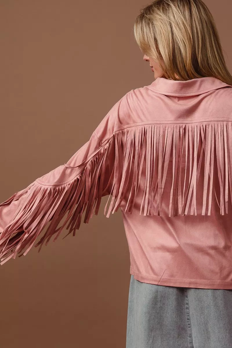 BiBi Suede Fringe Long Sleeve Jacket-Jacket-Krush Kandy, Women's Online Fashion Boutique Located in Phoenix, Arizona (Scottsdale Area)