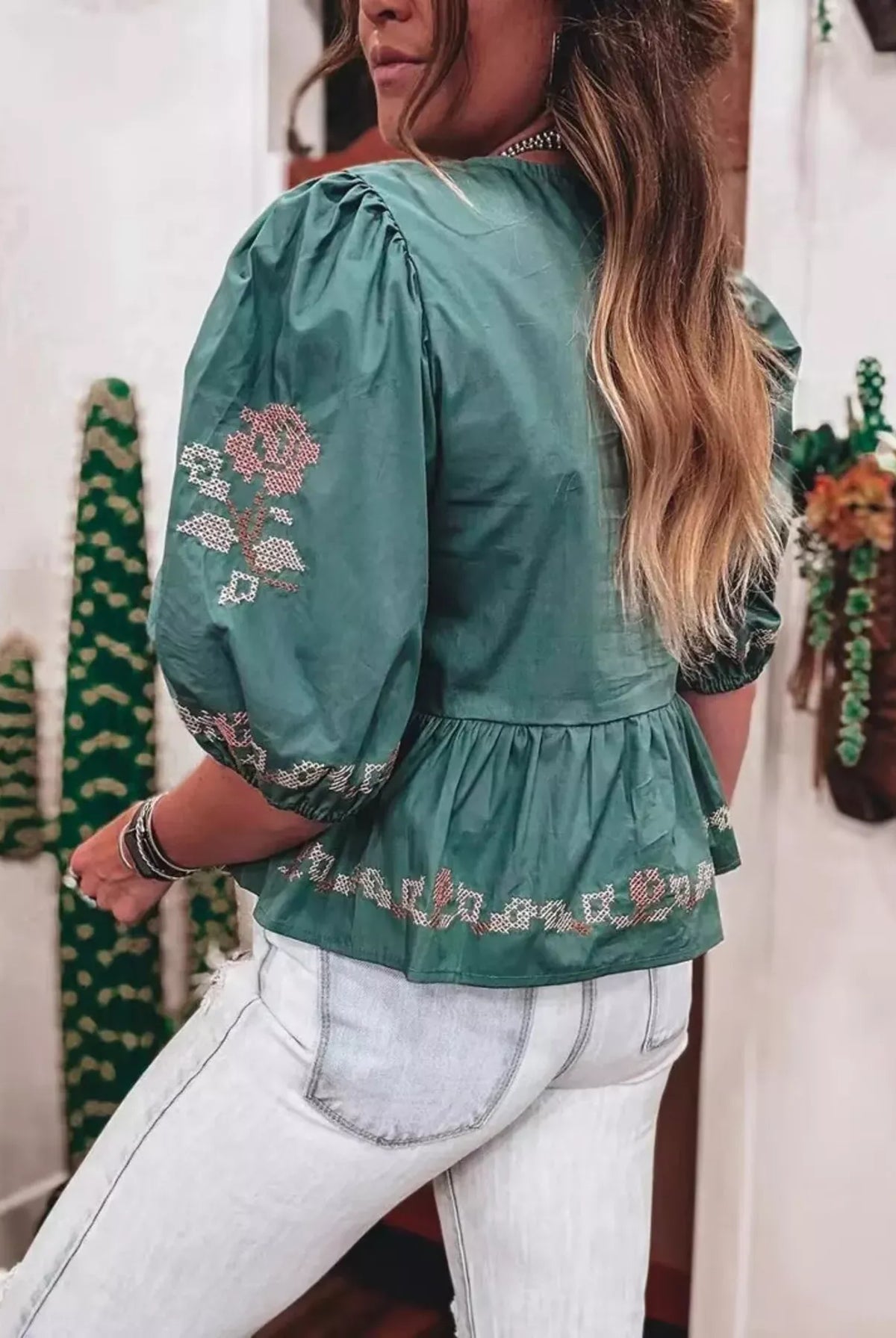 Tie Front Puff Sleeve Blouse-Blouses-Krush Kandy, Women's Online Fashion Boutique Located in Phoenix, Arizona (Scottsdale Area)