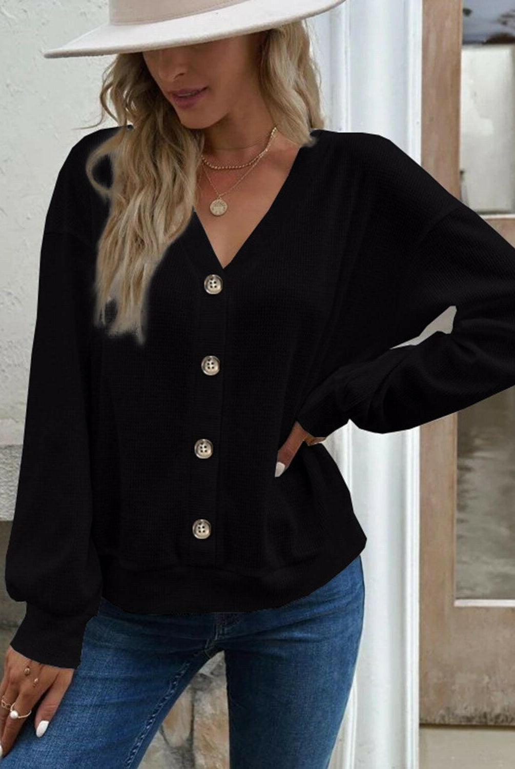 V-Neck Dropped Shoulder Blouse-Krush Kandy, Women's Online Fashion Boutique Located in Phoenix, Arizona (Scottsdale Area)