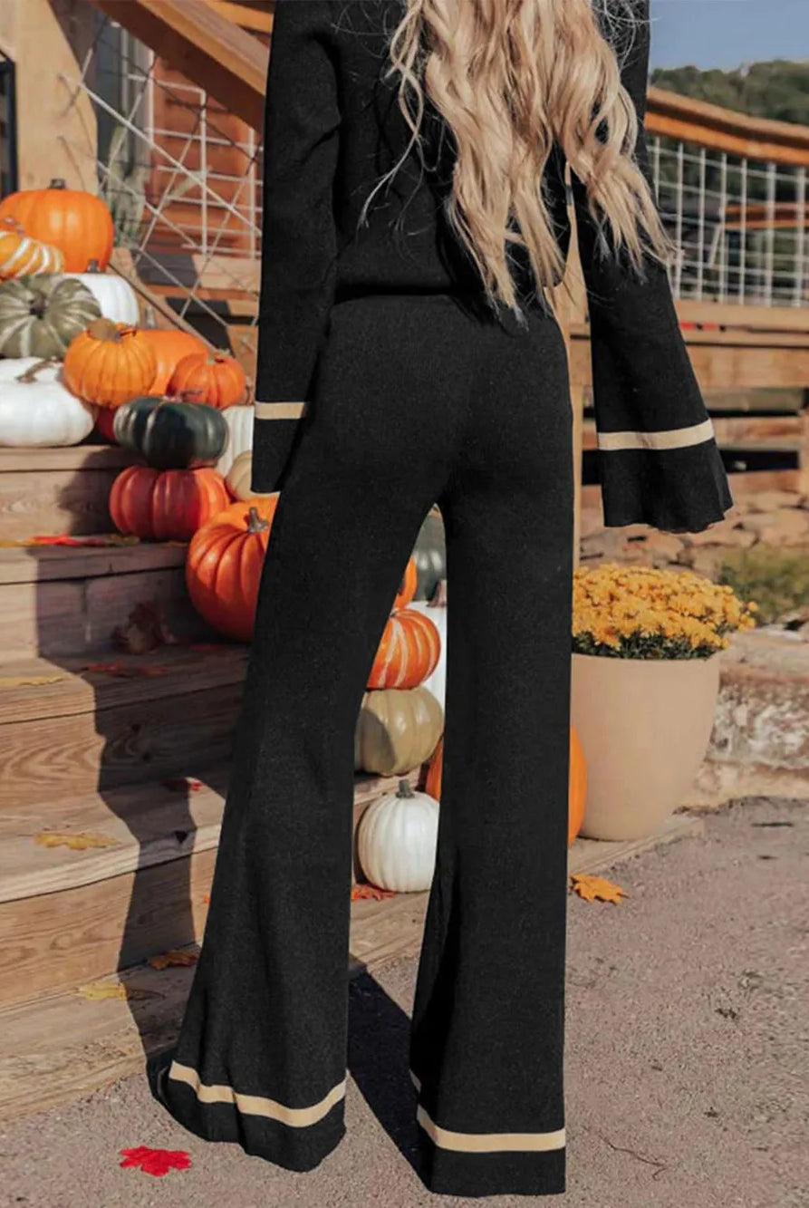 Perfee V-Neck Long Sleeve Top and Pants Set-2 Piece Outfit Sets-Krush Kandy, Women's Online Fashion Boutique Located in Phoenix, Arizona (Scottsdale Area)