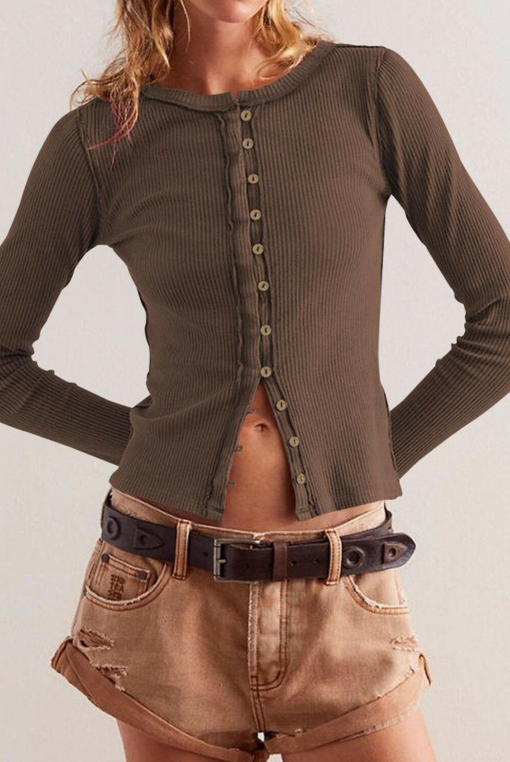 Ribbed Round Neck Long Sleeve Top-Krush Kandy, Women's Online Fashion Boutique Located in Phoenix, Arizona (Scottsdale Area)