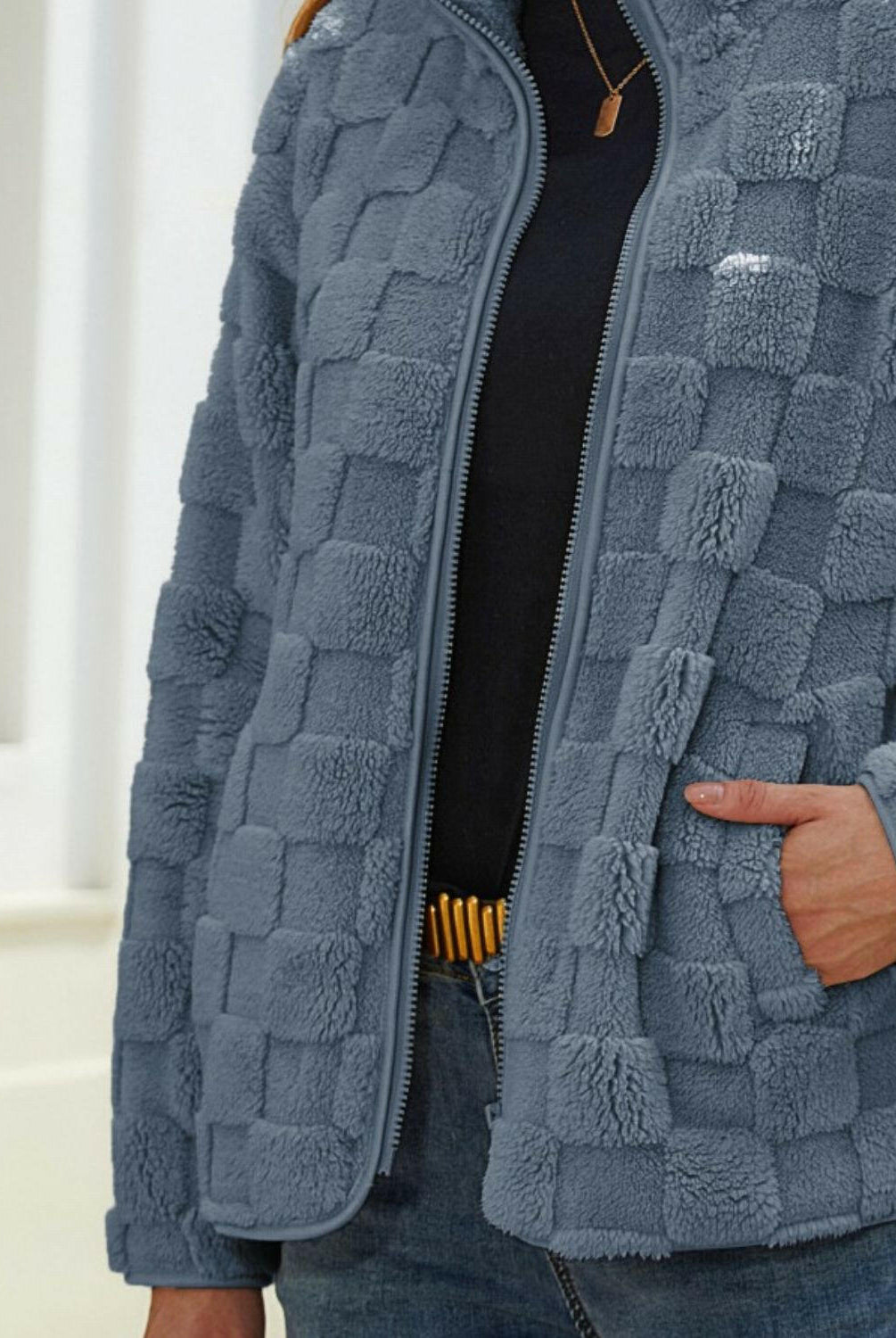 Fuzzy Checkered Zip Up Jacket-Krush Kandy, Women's Online Fashion Boutique Located in Phoenix, Arizona (Scottsdale Area)