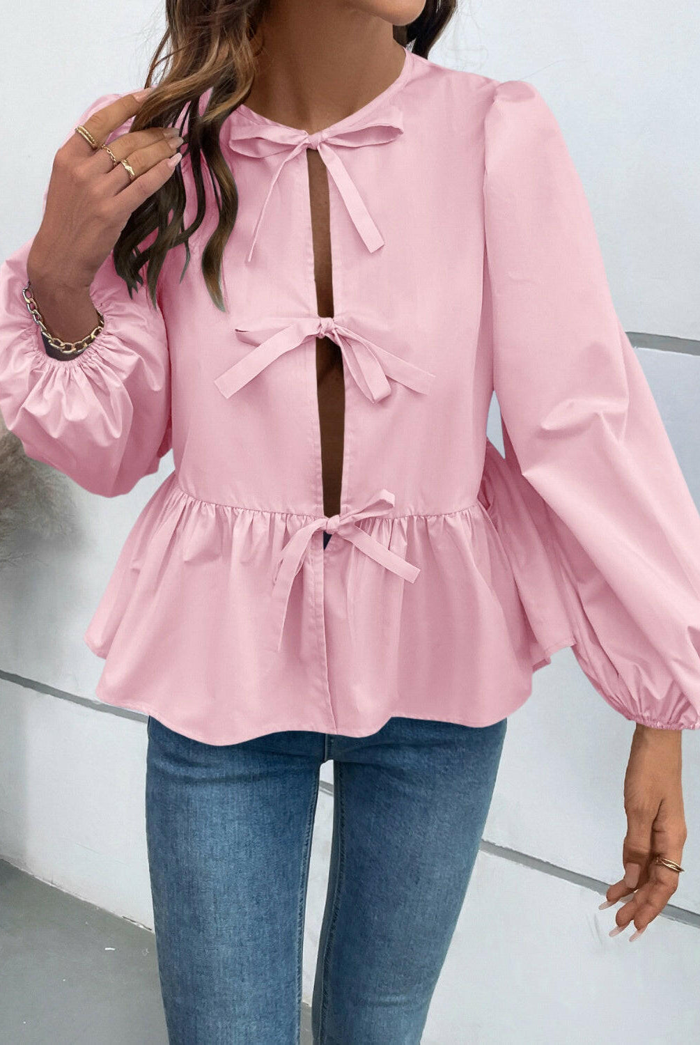 Ivy Lane Peplum Tied Long Sleeve Blouse-Krush Kandy, Women's Online Fashion Boutique Located in Phoenix, Arizona (Scottsdale Area)
