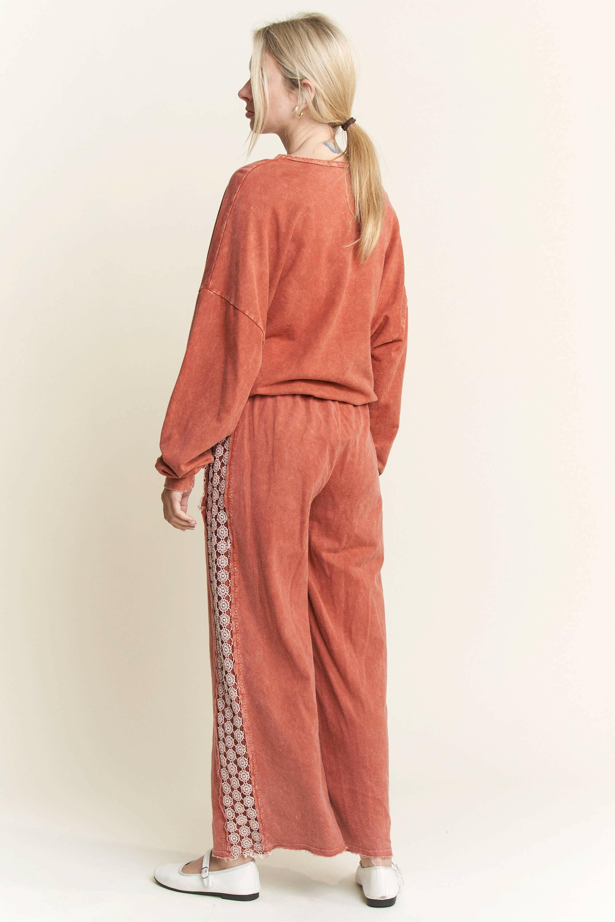 MineralWash Floral Daisy trim Pants-PANTS-Krush Kandy, Women's Online Fashion Boutique Located in Phoenix, Arizona (Scottsdale Area)