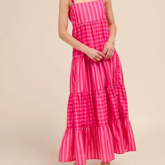 SO ME Stripe Tiered Maxi Dress with Colorful Chain Strap-Dresses-Krush Kandy, Women's Online Fashion Boutique Located in Phoenix, Arizona (Scottsdale Area)