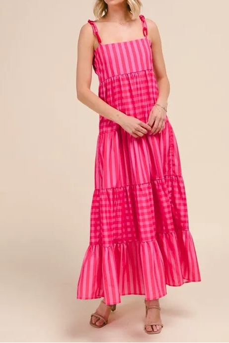 SO ME Stripe Tiered Maxi Dress with Colorful Chain Strap-Dresses-Krush Kandy, Women's Online Fashion Boutique Located in Phoenix, Arizona (Scottsdale Area)