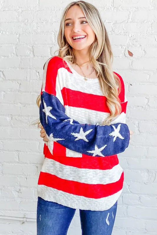 Stars & Stripes Forever Sweater-Sweaters-Krush Kandy, Women's Online Fashion Boutique Located in Phoenix, Arizona (Scottsdale Area)