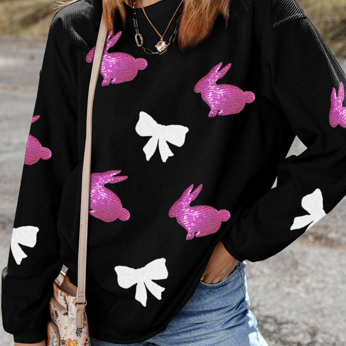 Sequin Bunny & Bow Sweater-Sweaters-Krush Kandy, Women's Online Fashion Boutique Located in Phoenix, Arizona (Scottsdale Area)
