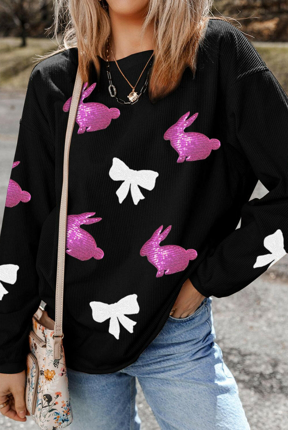 Sequin Bunny & Bow Sweater-Sweaters-Krush Kandy, Women's Online Fashion Boutique Located in Phoenix, Arizona (Scottsdale Area)