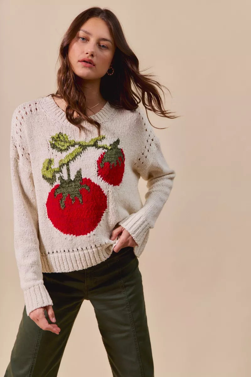 SO ME Vegetable Round Neck Long Sleeve Sweater-Sweater-Krush Kandy, Women's Online Fashion Boutique Located in Phoenix, Arizona (Scottsdale Area)