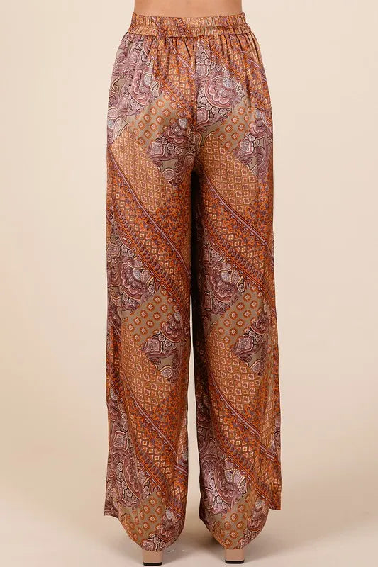 Mittoshop Paisley Patchwork Print Satin Wide Leg Pants-pants-Krush Kandy, Women's Online Fashion Boutique Located in Phoenix, Arizona (Scottsdale Area)