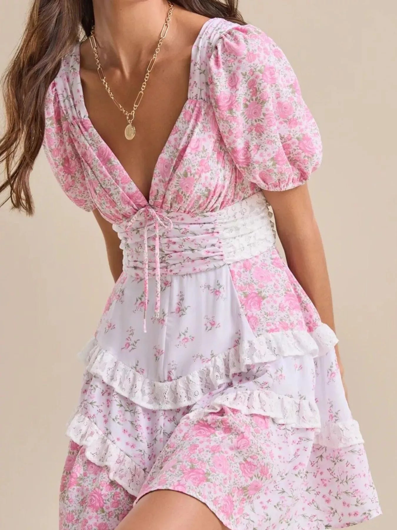 Floral Puff Sleeve Tiered Mini Dress-Dresses-Krush Kandy, Women's Online Fashion Boutique Located in Phoenix, Arizona (Scottsdale Area)