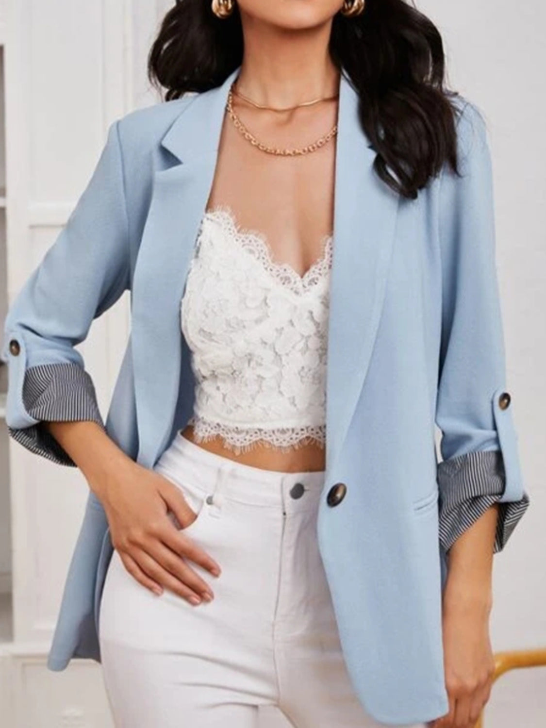 Lapel Collar Roll-Tab Sleeve Blazer-Krush Kandy, Women's Online Fashion Boutique Located in Phoenix, Arizona (Scottsdale Area)