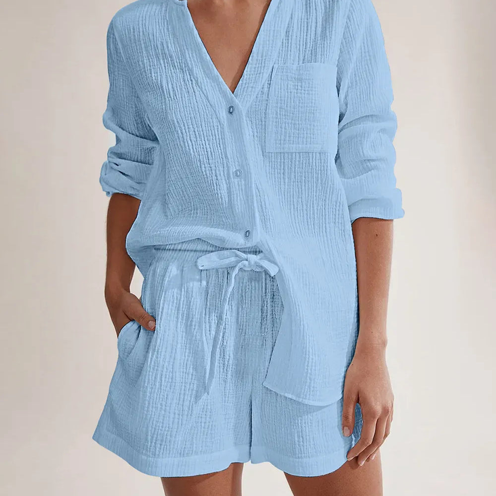 Notched Long Sleeve Top and Shorts Set-Krush Kandy, Women's Online Fashion Boutique Located in Phoenix, Arizona (Scottsdale Area)