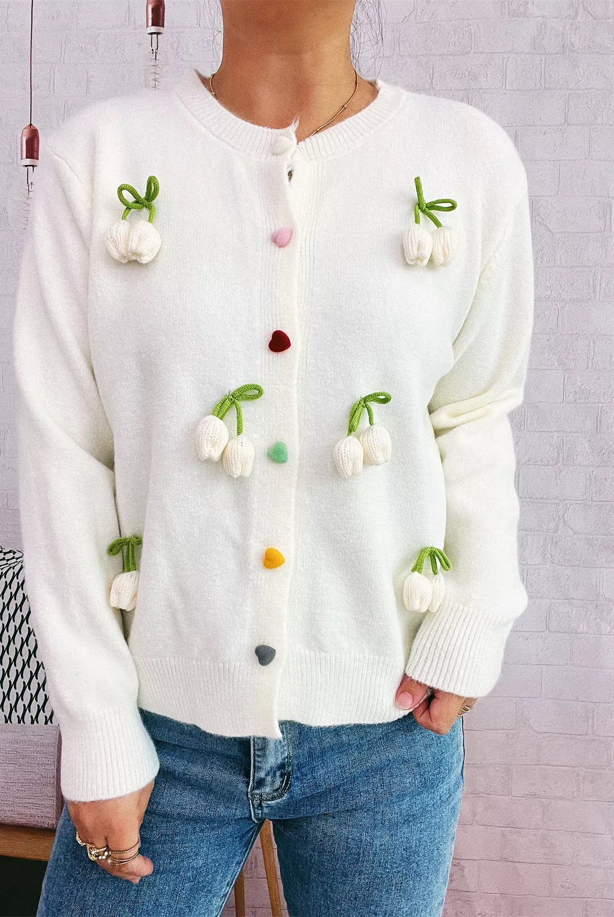 Flower Button Up Long Sleeve Cardigan-Cardigans-Krush Kandy, Women's Online Fashion Boutique Located in Phoenix, Arizona (Scottsdale Area)
