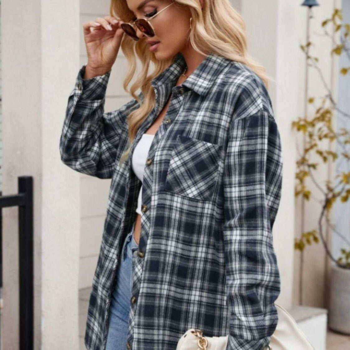 Mandy Pocketed Plaid Collared Neck Long Sleeve Shirt-Krush Kandy, Women's Online Fashion Boutique Located in Phoenix, Arizona (Scottsdale Area)