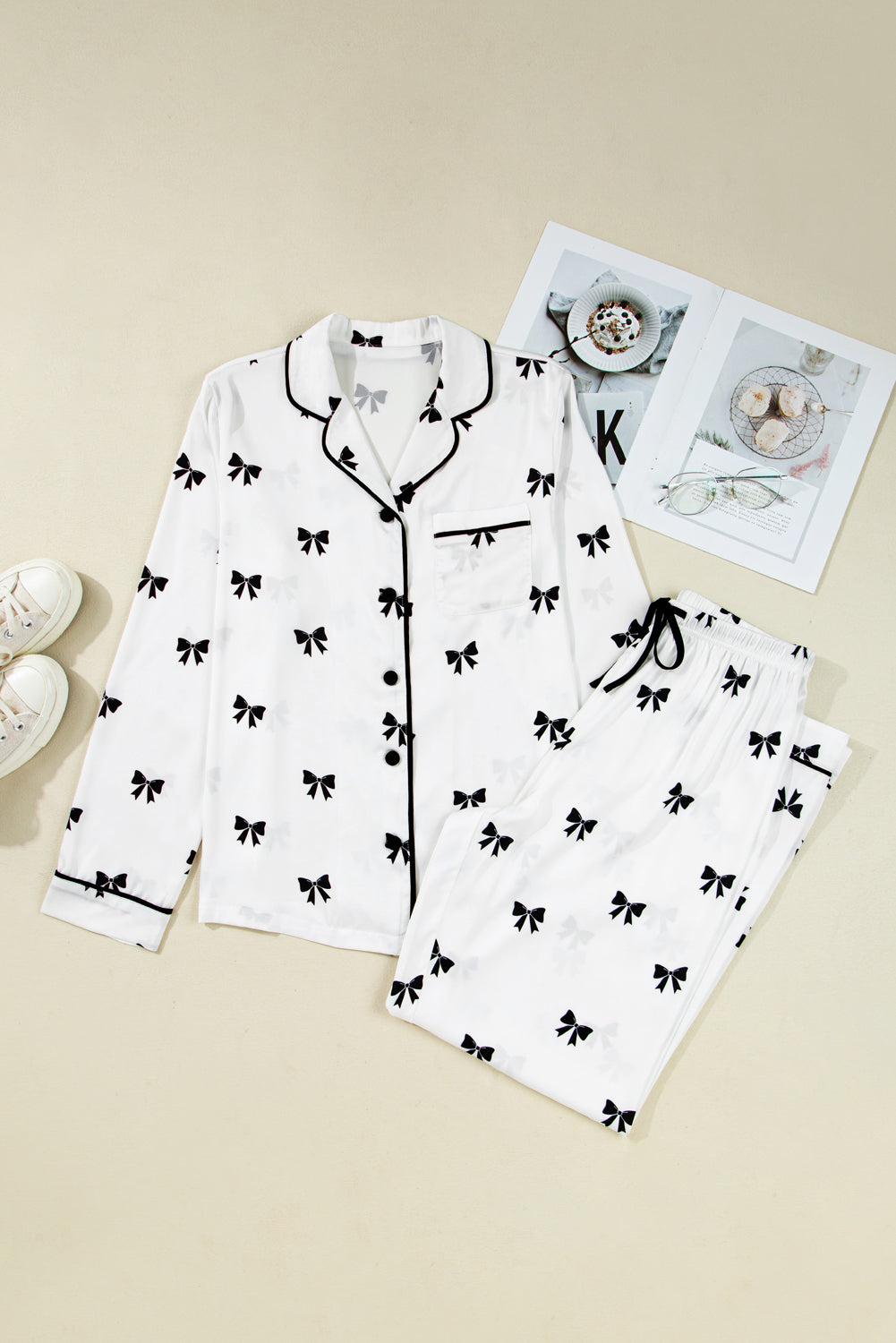 Black Bow Satin Pajama Set-Loungewear-Krush Kandy, Women's Online Fashion Boutique Located in Phoenix, Arizona (Scottsdale Area)