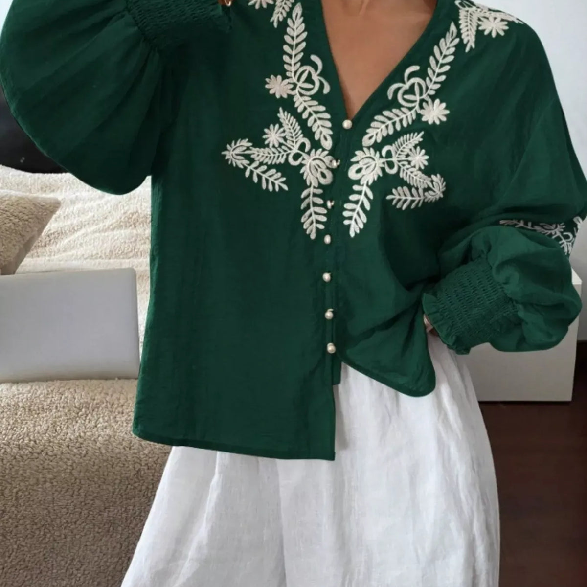 Embroidered Long Sleeve Blouse-Blouses-Krush Kandy, Women's Online Fashion Boutique Located in Phoenix, Arizona (Scottsdale Area)