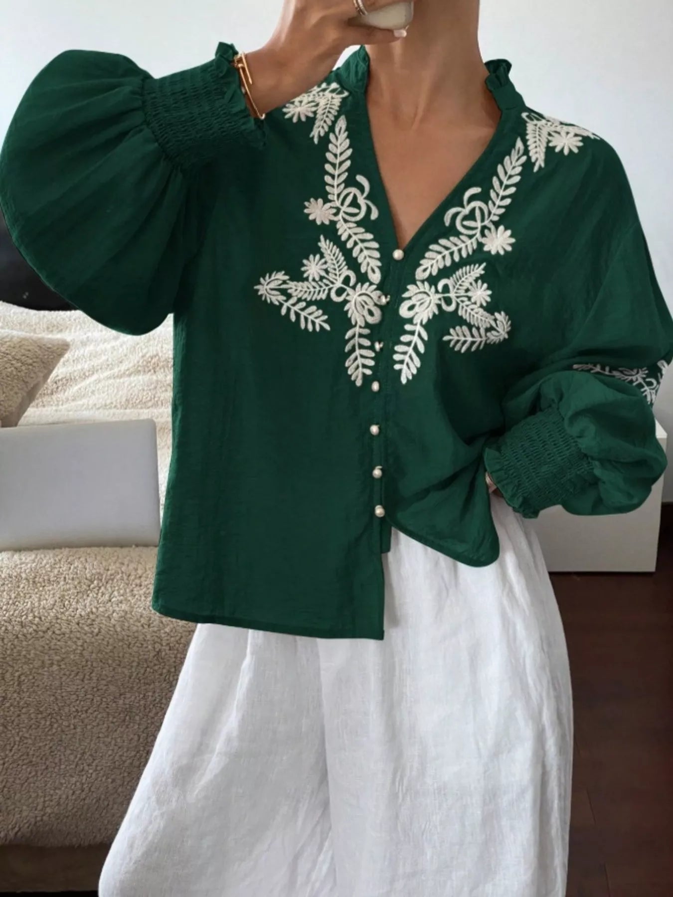 Embroidered Long Sleeve Blouse-Blouses-Krush Kandy, Women's Online Fashion Boutique Located in Phoenix, Arizona (Scottsdale Area)