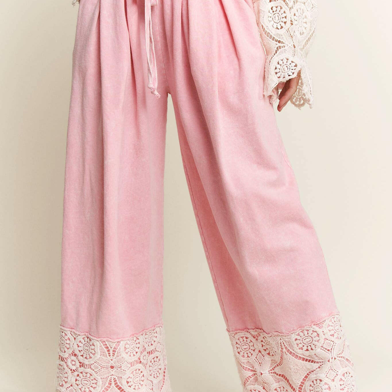 J.HER MineralWash Crochet Plicated Wide Leg Terry Pants-Krush Kandy, Women's Online Fashion Boutique Located in Phoenix, Arizona (Scottsdale Area)