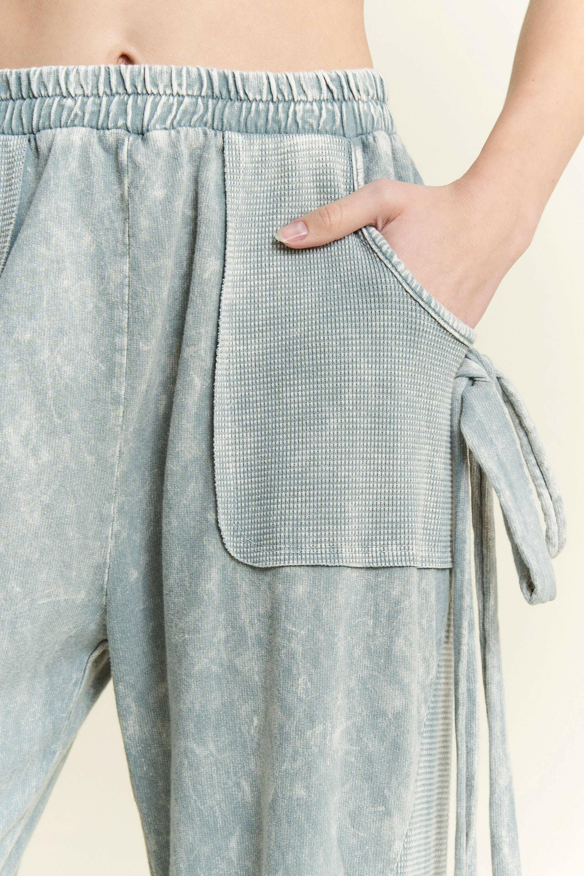 J.HER Mineral Wash Side Ribbon Bow pants-Pants-Krush Kandy, Women's Online Fashion Boutique Located in Phoenix, Arizona (Scottsdale Area)