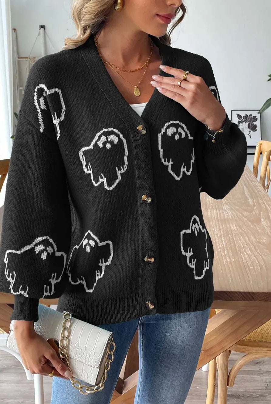 Ghost V-Neck Dropped Shoulder Cardigan-Cardigans-Krush Kandy, Women's Online Fashion Boutique Located in Phoenix, Arizona (Scottsdale Area)