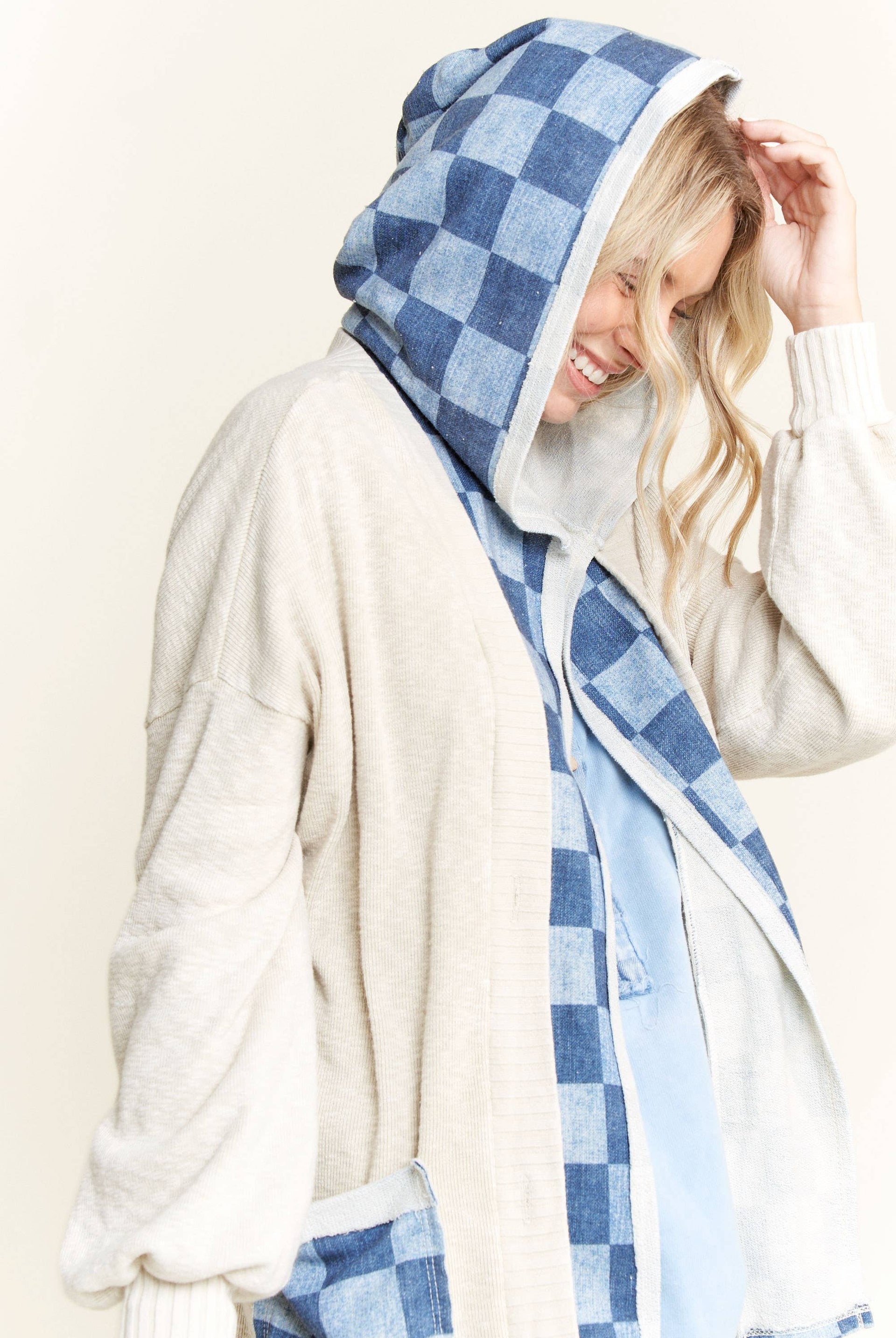 Mineral Wash Checkerboard Hoodie Sweater Cardigan-Jackets-Krush Kandy, Women's Online Fashion Boutique Located in Phoenix, Arizona (Scottsdale Area)