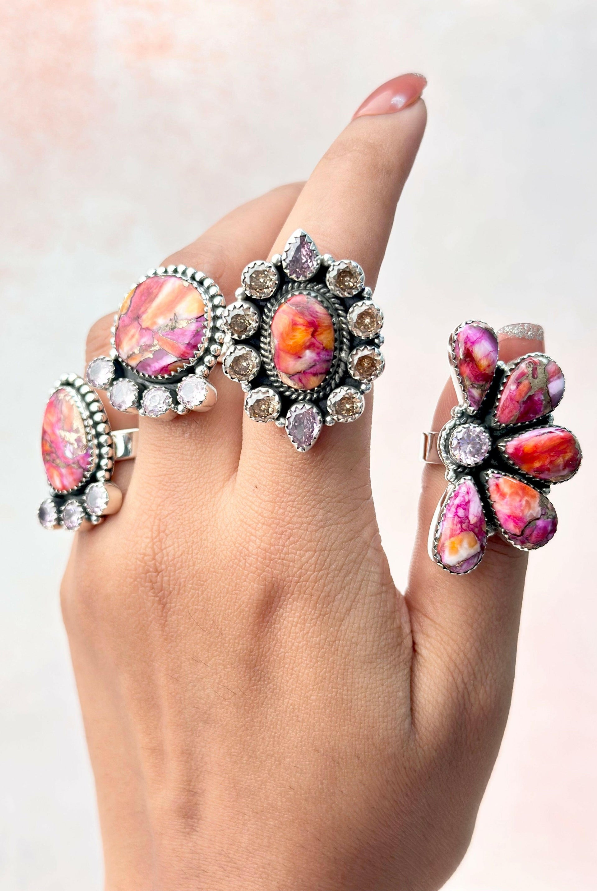 Star Burst Slab and Pink CZ Rings-Rings-Krush Kandy, Women's Online Fashion Boutique Located in Phoenix, Arizona (Scottsdale Area)