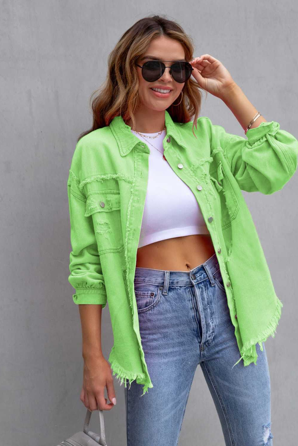 Distressed Drop Shoulder Denim Jacket-Krush Kandy, Women's Online Fashion Boutique Located in Phoenix, Arizona (Scottsdale Area)