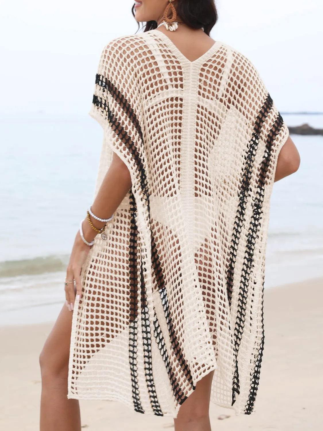 Open Front Contrast Openwork Cover-Up-Krush Kandy, Women's Online Fashion Boutique Located in Phoenix, Arizona (Scottsdale Area)