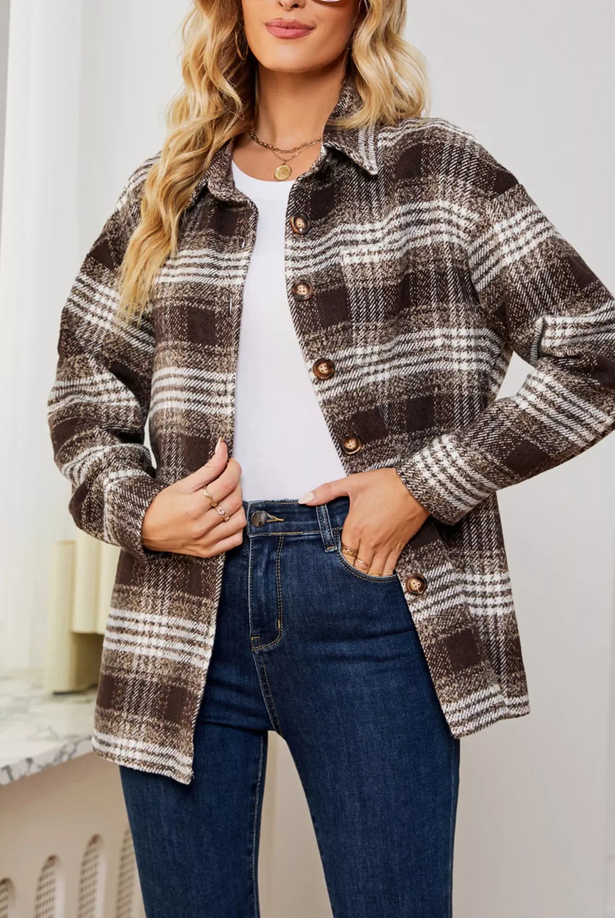 Plaid Button Up Long Sleeve Shacket-Jacket-Krush Kandy, Women's Online Fashion Boutique Located in Phoenix, Arizona (Scottsdale Area)
