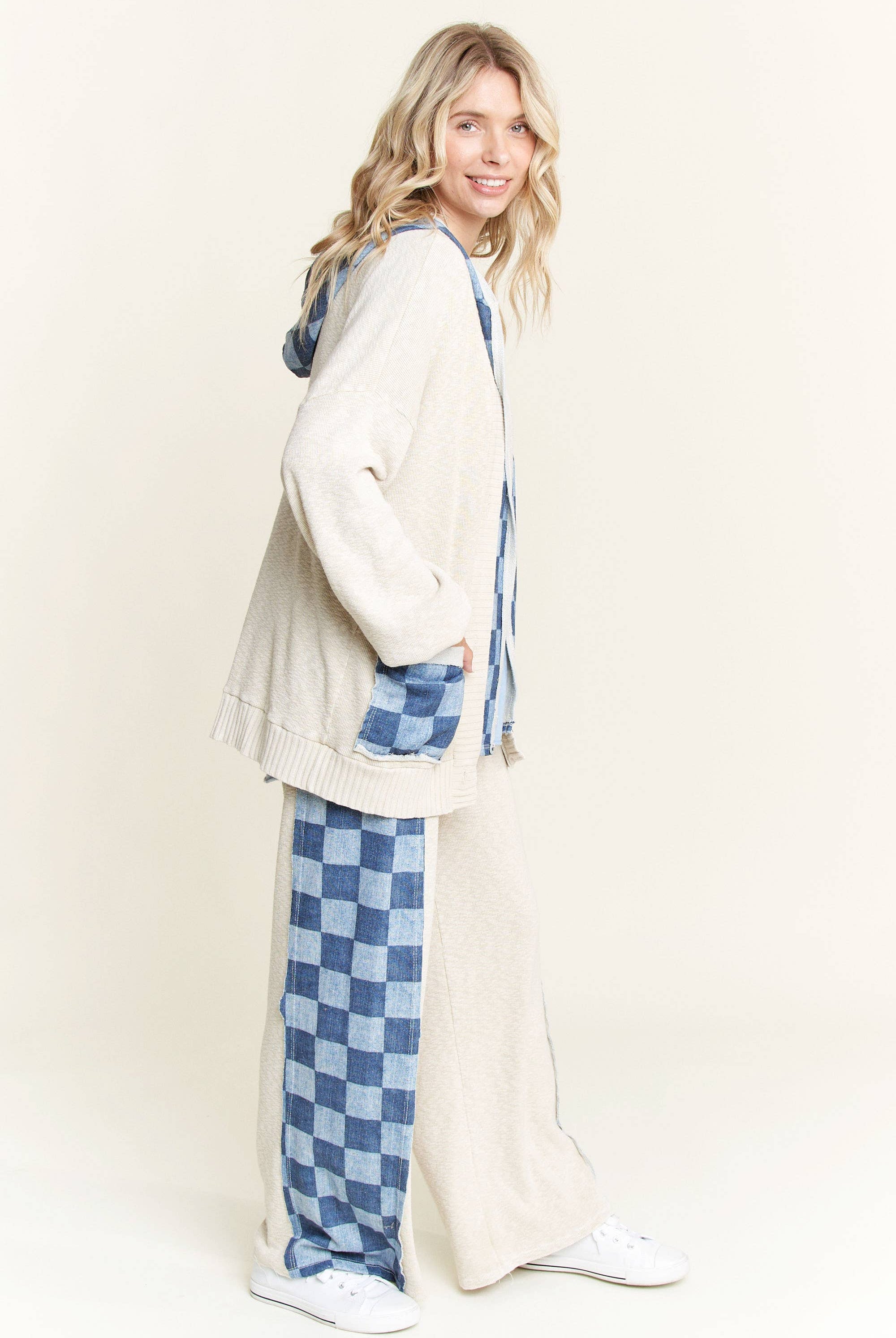 J.HER Mineral Wash Checkerboard Detail Sweater Pants-Pants-Krush Kandy, Women's Online Fashion Boutique Located in Phoenix, Arizona (Scottsdale Area)