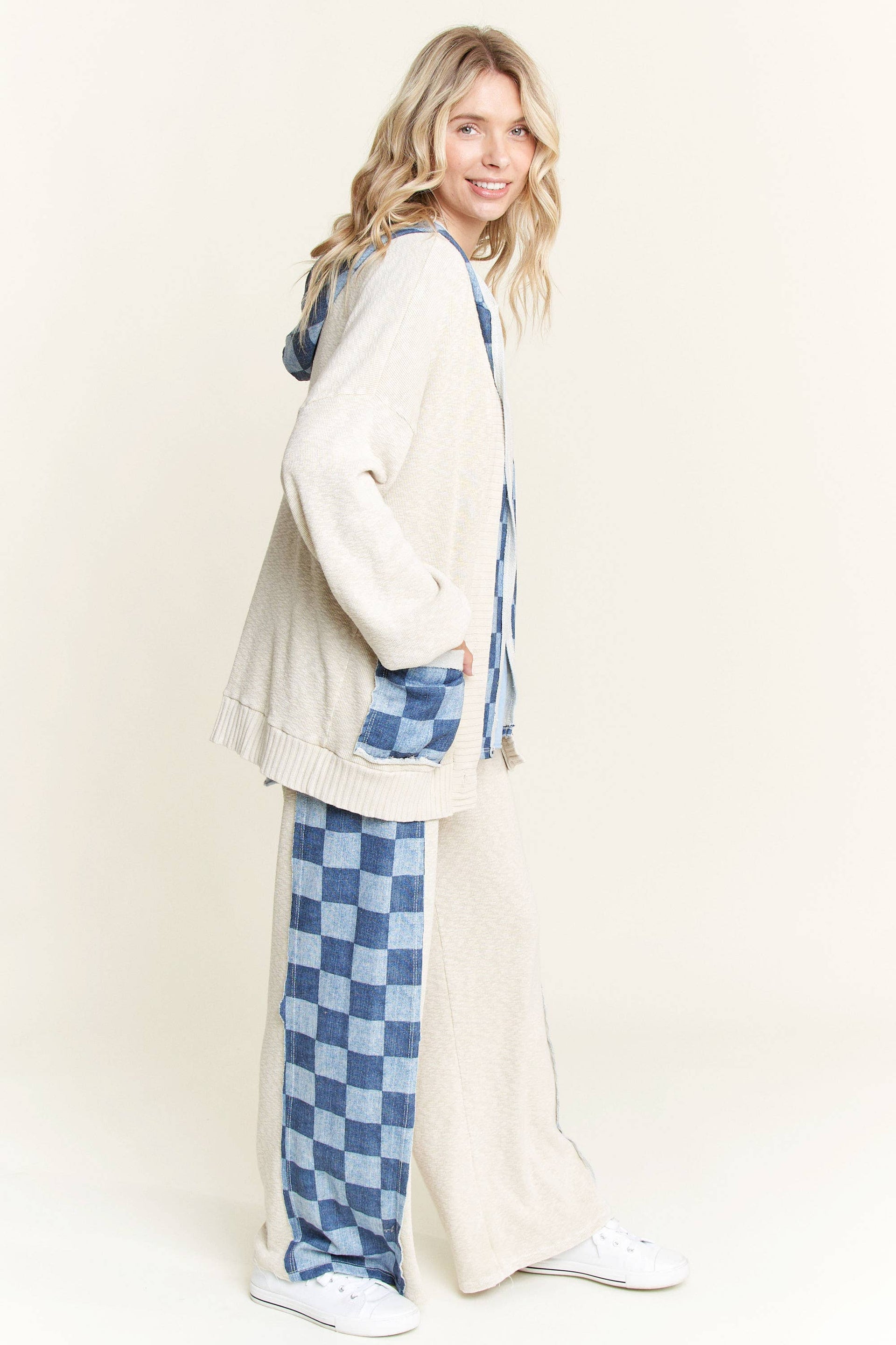 J.HER Mineral Wash Checkerboard Detail Sweater Pants-Pants-Krush Kandy, Women's Online Fashion Boutique Located in Phoenix, Arizona (Scottsdale Area)