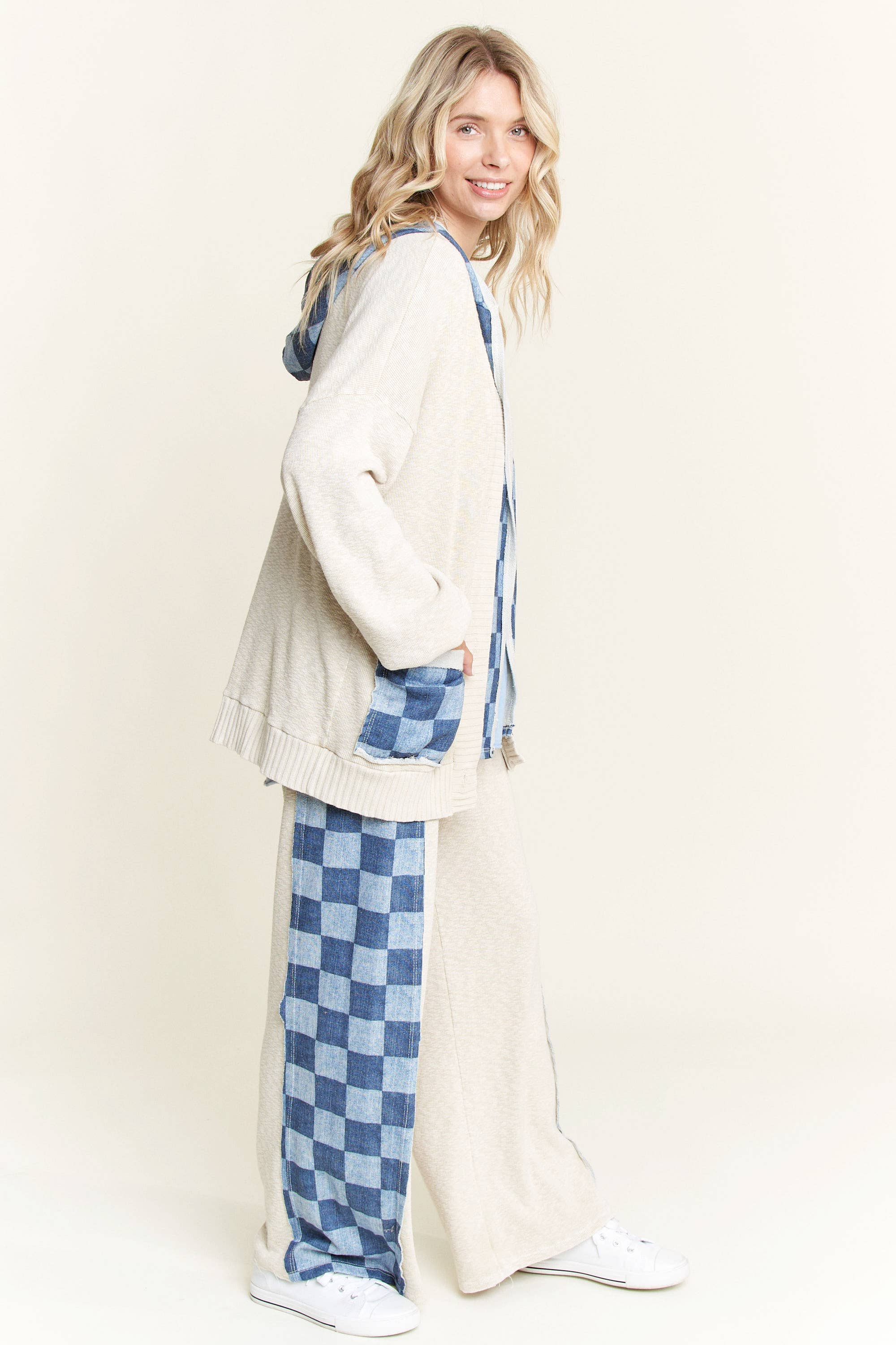 J.HER Mineral Wash Checkerboard Detail Sweater Pants-Pants-Krush Kandy, Women's Online Fashion Boutique Located in Phoenix, Arizona (Scottsdale Area)