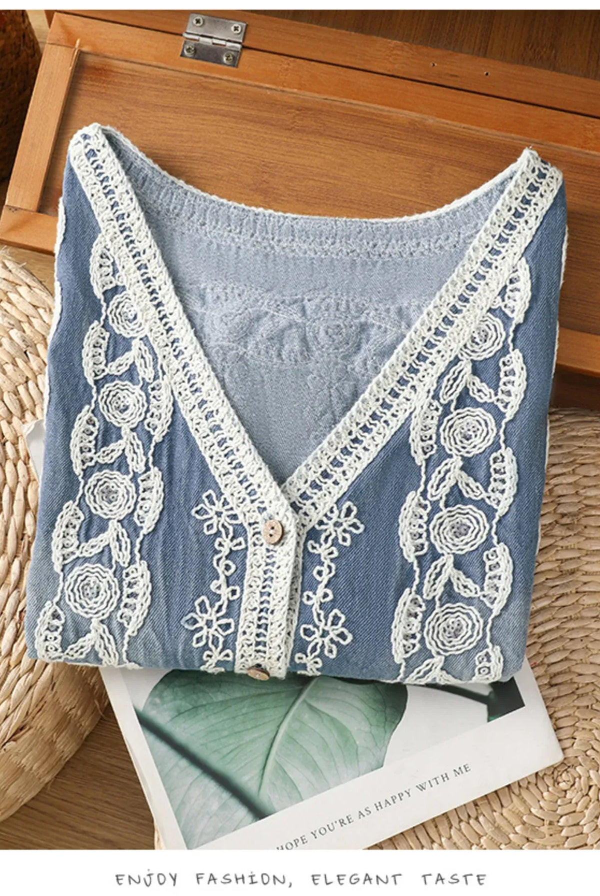 Embroidered Button Up V-Neck Vest Coat-Vests-Krush Kandy, Women's Online Fashion Boutique Located in Phoenix, Arizona (Scottsdale Area)