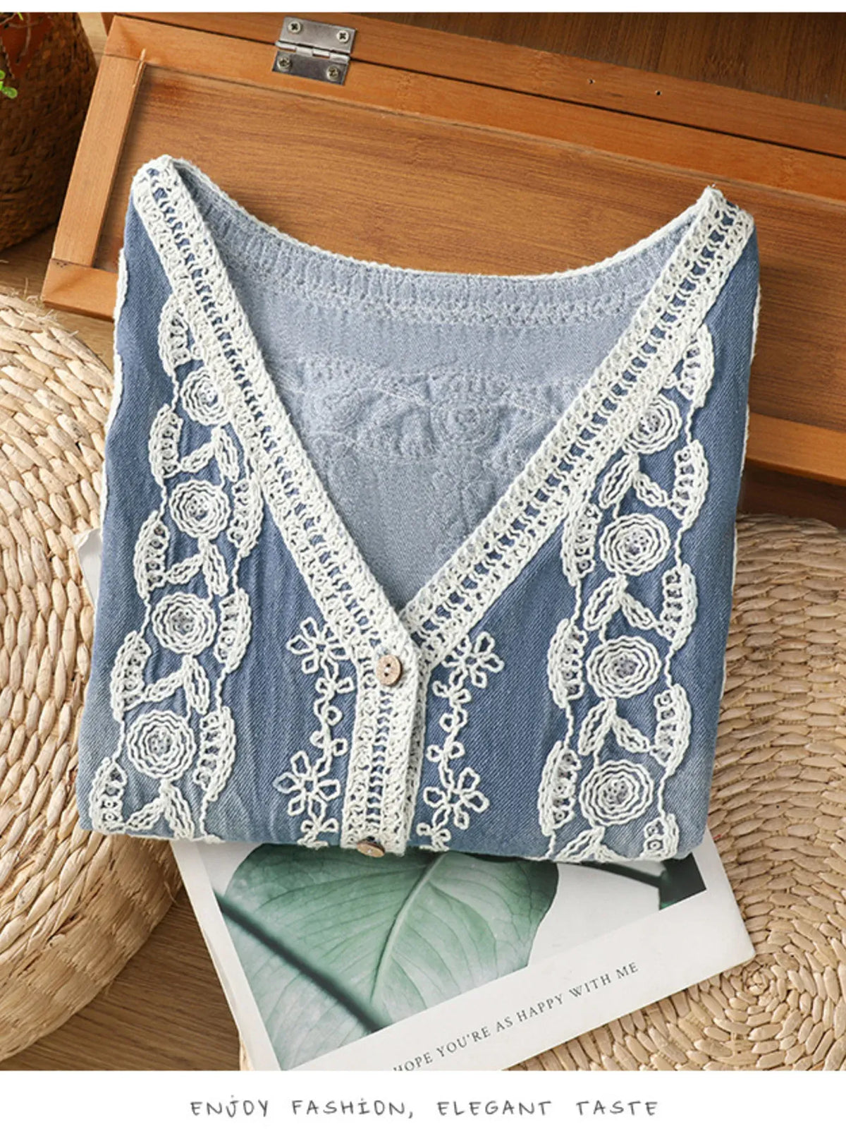 Embroidered Button Up V-Neck Vest Coat-Vests-Krush Kandy, Women's Online Fashion Boutique Located in Phoenix, Arizona (Scottsdale Area)