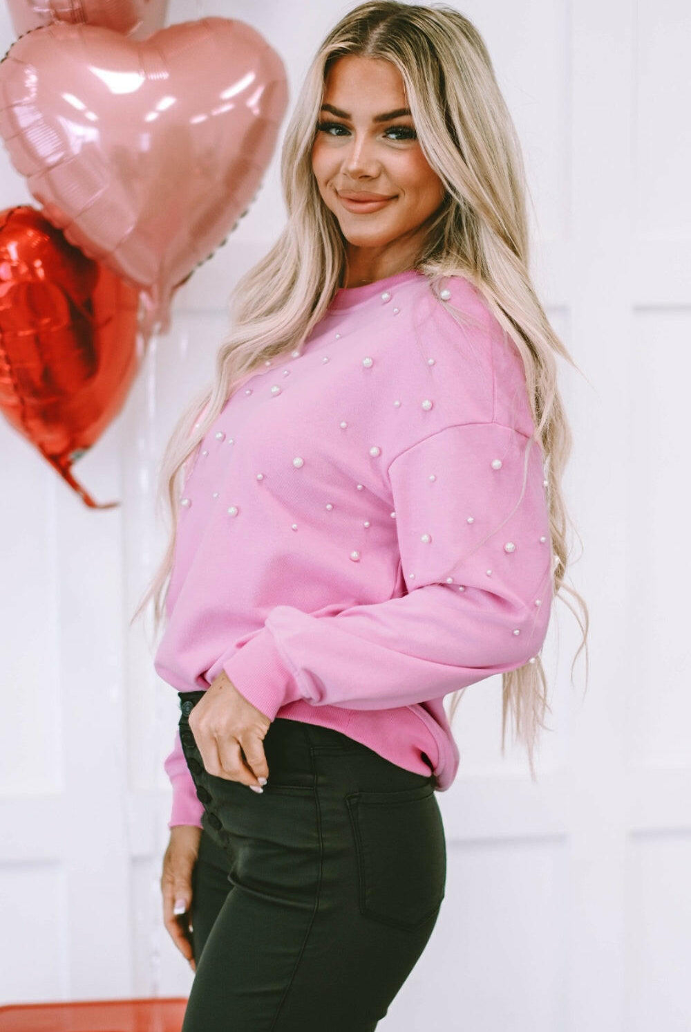 Pearl Round Neck Dropped Shoulder Sweatshirt-Sweaters-Krush Kandy, Women's Online Fashion Boutique Located in Phoenix, Arizona (Scottsdale Area)